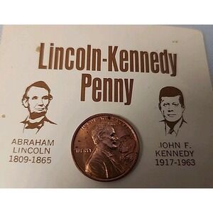 Vintage 1973 D Coin Trading Card Collectibles Lincoln/Kennedy Stamped Penny